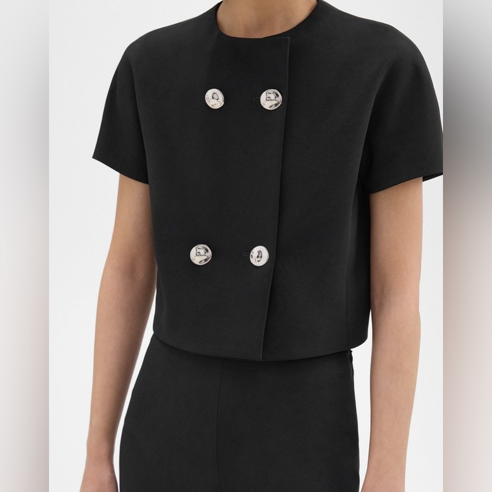 THEORY Double-Breasted Crop Top in Crepe - Picture 4 of 6